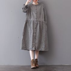 Long sleeve cotton shirt tunic for women spring autumn dress loose caftan plus size clothing handmad Oversized Patchwork Dresses For Spring, Free Size Long Sleeve Dresses For Fall, Casual Free Size Dresses For Fall, Casual Free Size Fall Dresses, Fall Lagenlook Day Dresses, Oversized Cotton Patchwork Dress, Casual Oversized Patchwork Dresses, Spring Lagenlook Long Tunic, Casual Long Sleeve Spring Tunic