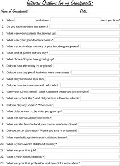 a question sheet with the words'what is your name?'and other questions