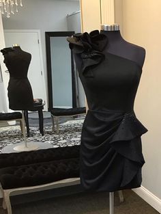 Black Mini Length Evening Dress For Prom, Black Mini Length Evening Dress For Prom Season, Black Mini-length Evening Dress For Prom Season, Black Mini Evening Dress For Prom, Fitted One-shoulder Mini Dress For Prom, Fitted Black Dress For Homecoming, Sheath Dresses For Prom Season Night Out, Fitted One-shoulder Homecoming Dress, Knee-length Ruffled Mini Dress For Prom