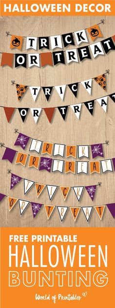 halloween bunting banner with the words trick or treat and free printables on it