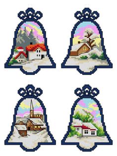 Christmas Bells 152CS Counted Cross-Stitch Kit - Wizardi Cross Stitch Christmas, Cross Stitch Christmas Ornaments, Plastic Canvas Christmas, Stitch Christmas, Ornament Kit, Counted Cross Stitch Kits, Christmas Embroidery, Christmas Toys, Plastic Canvas Patterns