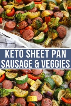 keto sheet pan sausage and veggies with text overlay