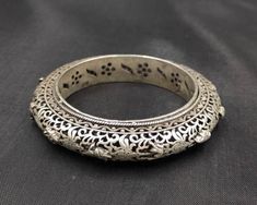 It's Handmade Silver Unique Carving From Tibet Beautiful Vintage Bangle Bracelet It's Beautiful Quality Bangle BraceletMaterial SilverSize 7.5 CM Ornate Handmade Round Bracelets, Vintage Bracelets For Festivals, Spiritual Bangle With Intricate Design, Ornate Bangle Bracelet For Festival, Ceremonial Oxidized Bracelets, Unique Turquoise Earrings, Vintage Bangle Bracelets, Afghan Jewelry, Natural Turquoise Stone