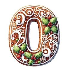 the letter o is decorated with holly and berries