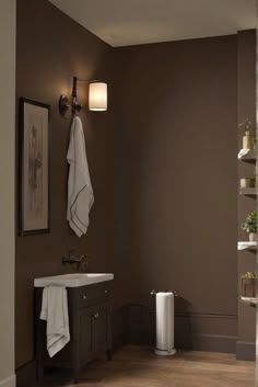 bathroom wall decor, bathroom wall ideas, bathroom wall paint, bathroom wall design Brown And Grey Bathroom, Grey Brown Bathroom, Dark Brown Bathroom Ideas, Chocolate Brown Bathroom, Brown Bathroom Walls, Color For Bathroom