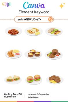 the menu for an app showing different types of food on plates and in front of it is