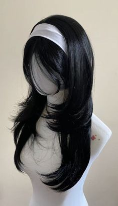 Waist Hair Length Hairstyles, Black Hair Claim, Shoujo Haircut, Cute Haircuts For Long Hair With Bangs, Cute Haircuts For Wavy Hair, Kpop Black Hair, Shoujo Hair, Hachi Hairstyle, Shoujo Hairstyles