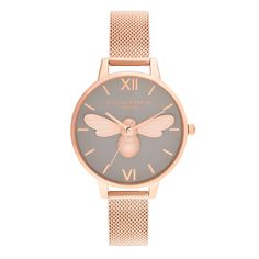 34mm Gray & Rose Gold Mesh Watch Bee Watch, Number Eight, Floral Watches, White Dial Watch, Bee Jewelry, Grey Roses, Rose Gold Watches, Lucky Number, Celestial Jewelry