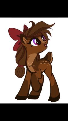 a cartoon pony with brown hair and pink eyes