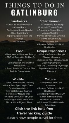 the things to do in gatlinburg, germany info sheet with information about it