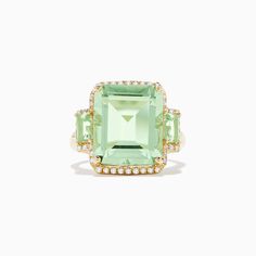 Effy 14K Yellow Gold Green Amethyst and Diamond Ring Luxury Dazzling Green Diamond Ring, Luxury Green Amethyst Multi-stone Ring, Shiny Rocks, Green Diamond Rings, Green Amethyst Ring, Engagement Outfit, Amethyst And Diamond Ring, Sparkly Things, Classy Jewelry