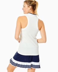 Sleeveless Courtside Polo- Final Sale Fitted Sleeveless Tennis Tops, Sporty Sleeveless Tennis Dress For Gym, White Moisture-wicking Racerback Top, Sporty Racerback Tennis Activewear, Sporty Tennis Activewear With Racerback, White Sleeveless Athleisure Tank Top, Fitted Tank Top For Tennis, Casual Sleeveless Tops For Tennis, White Fitted Tennis Top