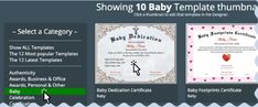 the baby dedication certificate is displayed in this screenshote screen graber for viewing