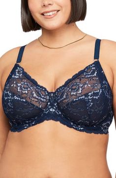 This wireless lace bra is fashioned with soft stretch-mesh cups that provide added support while enhancing cleavage. 85% nylon, 15% spandex with 76% nylon, 9% polyester, 15% spandex Hand wash, line dry Imported Women's Clothing Full Coverage Lace Nursing Bra With Lace Closure, Full Coverage Lace Nursing Bra With Delicate Lace, Full Coverage Lace Bra With Lace Closure, Lace Nursing Bra Full Coverage Fitted, Lace Nursing Bra Full Coverage, Full Cup Lace Bra With Stretch, Stretch Lace Full Cup Bra, Fitted Lace Nursing Bra With Full Coverage, Fitted Full Coverage Nursing Bra With Delicate Lace