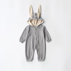 Bunny Romper- Grey Spring Baby Clothes, Easter Gathering, Having A Baby Boy, Grey Bunny, Neutral Baby Clothes, Easter Photos, Baby Hoodie, Baby Bunny, Baby Easter