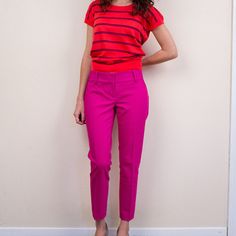 Say Hello To The Cute And Flattering Marisa Ankle Pant! These Wool-Blend Trousers In A Fuchsia Purple-Pink Hue Feature Cuffed Hems For A Great Pairing With Flats, Pleated Front Legs, Zipper And Double-Hook Clasp Closure At The Waist, And Side And Back Pockets.By Ann Taylor Loft. Nwt Purple Stretch Pants For Summer, Stretch Purple Pants For Summer, Purple Summer Workwear Bottoms, Purple Bottoms For Summer Workwear, Purple Straight Pants For Spring, Chic Purple Pants For Summer, Spring Purple Straight Pants, Stretch Ankle-length Purple Pants, Purple Stretch Ankle-length Pants