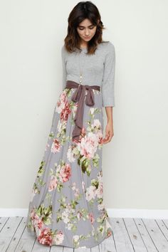 Flowers Outfit, Floral Dress Outfit, Light Taupe Color, Grey Floral Dress, Tie Waist Maxi Dress, White Floral Maxi Dress, Luxurious Dresses, Dress Sash, Style Maxi Dress