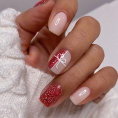 Winter and christmas nail aesthetic Winter and Christmas nail inspo Perfect nail art for the winter season, cute and classy  Res glitter gift coffin shape nails click link to buy Short Square Nails Design Ideas Christmas, Nude Color Christmas Nails, Gel Nail Design For Christmas, Christmas Nails Toenails, Short Xmas Nails Red, Simple Gel Nail Designs Short Christmas, Simple Nude Christmas Nails, Nude And Red Christmas Nails, Red Christmas Nails Short Square