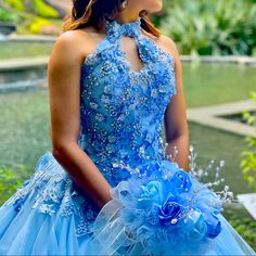 Princess Dress - Bahama Blue/Light Blue- Lace Appliqued Sweetheart Dress, Flower Bouquet, Tiara & Pillow Sweet Sixteen Dress, Sweet Sixteen Dresses, Princess Coloring, Bahama Blue, Sweetheart Dress, Dress Flower, Sweet Sixteen, Lace Applique, Quinceanera