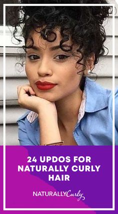 Updos For Naturally Curly Hair, Curly Hair Up, Curled Updo, Curly Bun Hairstyles, Curly Hair Braids, Naturally Curly Hair, Curly Hair Photos, Curly Bangs