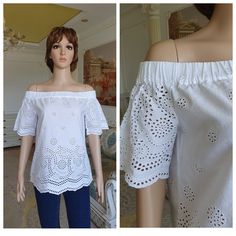 "Womens Top white Top dirndl top Dirndl Blouse Womens Blouse Womens white Blouse festival top Octoberfest Blouse pirate Blouse Renaissance Blouse M 1P 100%-cotton Please refer to photos for details of condition. Condition: good vintage Measurements: Length: 55 cm/21.7\" Bust: 100 cm/39.4\" Waist: 100 cm/39.4\" Tag Size: UK-6; US-2 note The color on the pictures may vary due to monitor settings and light reflections. Ready to ship Please do not hesitate to contact with me for any questions. Thank White Summer Peasant Top, White Peasant Top For Summer, White Short Sleeve Peasant Blouse, White Peasant Blouse For Summer, White Peasant Blouse With Short Sleeves, White Peasant Top For Festival, White Short Sleeve Peasant Top For Summer, Womens White Blouse, Pirate Blouse