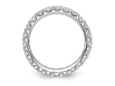 Rhodium over 14k white gold polished finish eternity ring with 1.957 cttw round lab grown diamonds of SI1/SI2 clarity and G-H-I color grade. Band width measures approximately 1/8". Eternity Band With Vs Clarity Diamonds For Anniversary, Diamond White Eternity Band With Halo Setting, Diamond Eternity Band With Halo Setting, Round Vs Clarity Eternity Band For Anniversary, Anniversary Eternity Band With Halo Setting And Round Cut, Anniversary White Gold Eternity Band With Halo Setting, Round Cubic Zirconia Eternity Band With Halo Setting, Round Eternity Band With Diamond Cut Cubic Zirconia, Round Eternity Band With Halo Setting