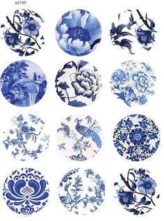 blue and white plates with flowers on them