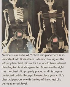 two pictures of skeletons in black and white with caption describing how to use clip clips