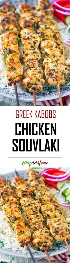 grilled chicken souvlaki with greek kabobs on skewers