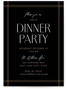 a black and white dinner party card