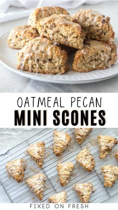 oatmeal pecan mini scones on a cooling rack with text overlay