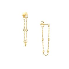 14K Yellow Gold Bezel Diamond Chain Front-to-Back Drop Earring - Women. The beautiful fusion between our masterfully crafted 14K chains and front-to-back drop earrings create a look that is a must have for the fashion forward. Their uniqueness speaks for themselves as they accentuate any outfit for all occasions. Trendy and modern, these earrings will make the scene in a big way. Dont miss out! Add them to your collection and see what youre missing. Adorned on these earrings are a post and frict Gold Diamond Chain, Diamond Earrings Studs Round, Diamond Chain, Drop Earring, Bezel Diamond, Chain Earrings, Brilliant Diamond, Diamond Earrings Studs, Diamond Studs