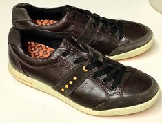 Shoes appear to have been worn maybe one time, given overall clean condition & lack of wear to soles. Not even broken in; might as well be brand new. Sold as pictured. Sole Sneakers, Man Den, Orange Leather, Golf Shoes, Tie Shoes, Shoes Trainers, Sneakers Shoes, Danish Design, Ties Mens