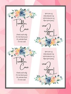 wedding seating cards with flowers and leaves on pink geometric background - free printable template