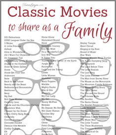 the classic movies to share as a family poster with glasses on top of each one