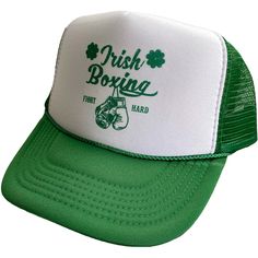 Irish Boxing St. Patricks Day Trucker Hat Mesh Hat Vintage Snapback Hat Green Vintage style trucker hat This is a mesh trucker hat with an adjustable snapback that fits most people 100% Polyester Front 100% Nylon Mesh Back 5-Panel cap Seamless Foam Front Panel with Lining 8 Rows Stitching on Visor Matching Fabric Under visor Adjustable Plastic Snap Cheap Green Trucker Snapback Hat, Cheap Vintage Green Trucker Hat, Cheap Retro Green Trucker Hat, Cheap Green Flat Brim Trucker Hat, Blue Moon Beer, St Patricks Day Hat, Irish Hat, Vintage Snapback, Mesh Hat