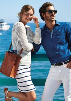 Ollie Edwards and Justice Joslin for Nautica Spring Summer 2015 Ollie Edwards, Kate Harrison, Justice Joslin, Preppy Style Spring, White Pants Men, Kids Musical Instruments, White Jeans Men, Retail Sales, Sailor Fashion