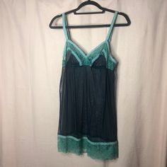 Teal Lace With The Sheer Navy Adjustable Slip Dress Never Worn Women’s Medium Aesthetic Intimates, Night Ware, Cami Dress, Slip Dress, Blue Green, Lingerie, Navy, Lace, Green