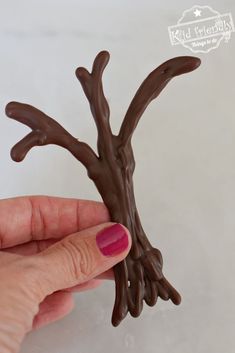 a hand is holding a chocolate tree decoration