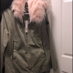 New Jacket! Green And Pik. You Will Love Pink Hooded Spring Parka, Pink Hooded Parka For Spring, Trendy Spring Outerwear With Faux Fur Trim, Pink Spring Outerwear With Faux Fur Trim, Trendy Pink Outerwear For Cold Weather, New Jacket, Gianni Bini, Jackets & Coats, Jackets For Women