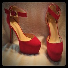 Red Suede Heels. 6.5 Inch Heels. Has A Small Tear On Inside Of Srap. Red High Heels With Buckle Closure, Red Heels With Buckle Closure For Evening, Red Heels With Buckle Closure For Formal Occasions, Chic Red Platform Heels, Red Formal Heels With Buckle Closure, Formal Red Heels With Buckle Closure, Red Suede Heels, Shoes Heel, 5 Inch Heels