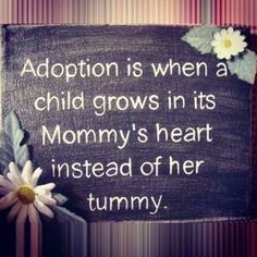 a sign that says adoption is when a child grows in its mommy's heart instead of her tummy