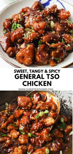 sweet and spicy general tso chicken with sesame seeds