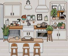 the kitchen is clean and ready to be used for cooking or baking, as well as potted plants