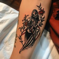 Reaper Tattoo Artwork Set Spider Web Tattoo On Leg, Traditional Arm Sleeve Women, Black And White To Color Tattoo, Skull With Flowers Growing Out Of It Tattoo, Christmas Tattoo Sleeve, May The Bridges I Burn Light The Way Tattoo, Girly Grim Reaper Tattoo, Trampstamp Tattoo Cover Up, Glam Reaper