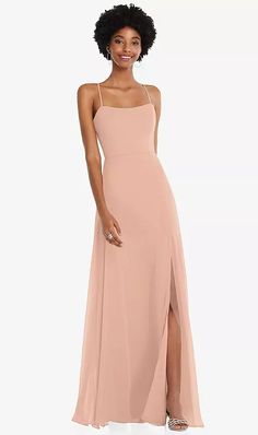 Scoop Neck Convertible Tie-strap Maxi Bridesmaid Dress With Front Slit In Pale Peach | The Dessy Group Dessy Collection, Pale Peach, Infinity Dress, Bridal Party Dresses, Bridesmaid Style, On The Dance Floor, Dress Order, Chiffon Maxi, Chiffon Maxi Dress