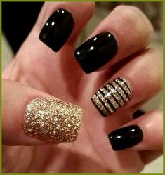 Black And Gold Nails, Super Nails, Shellac Nails, New Year's Nails, Cute Nail Designs, Fancy Nails, Gel Nail Art, Nail Polishes