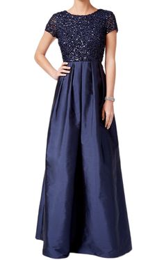 MACloth Cap Sleeves Sequin Taffeta Evening Gown Dark Navy Mother of th Brides Dress, Mother Dresses, Evening Gowns With Sleeves, Mother Of Groom Dresses, Sleeve Gown, Mob Dresses, Mothers Dresses, Women's Evening Dresses, A Line Gown