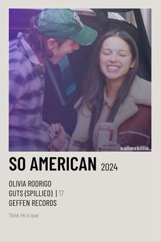 a poster with the words so american on it and two people smiling at each other