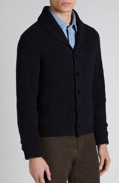 Supersoft Italian cashmere furthers the luxe look and feel of this handsome shawl-collar cardigan. 26 1/2" length (size 50 EU) Front button closure Shawl collar Long sleeves Ribbed cuffs and hem Front patch pockets 100% cashmere Dry clean Made in Italy Designer Clothing Luxury Cashmere Sweater Coat, Classic Sweater With Shawl Collar For Work, Classic Shawl Collar Sweater For Work, Elegant Cashmere Cardigan With Shawl Collar, Fitted Shawl Collar Sweater For Work, Winter Cashmere Sweater With Shawl Collar, Winter Cashmere Cardigan With Shawl Collar, Elegant Cashmere Sweater With Shawl Collar, Elegant Wool Sweater With Shawl Collar